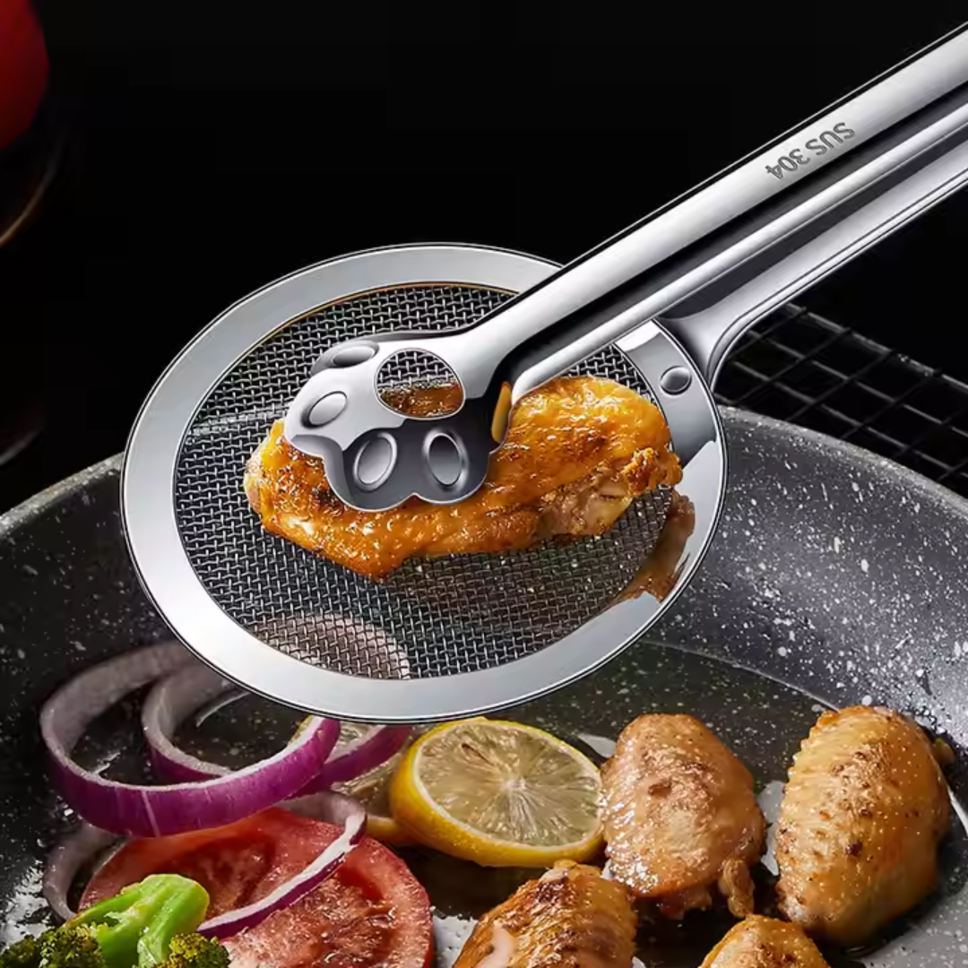 Stainless Steel Deep-Fry Strainer with Clip Tongs - Image 2