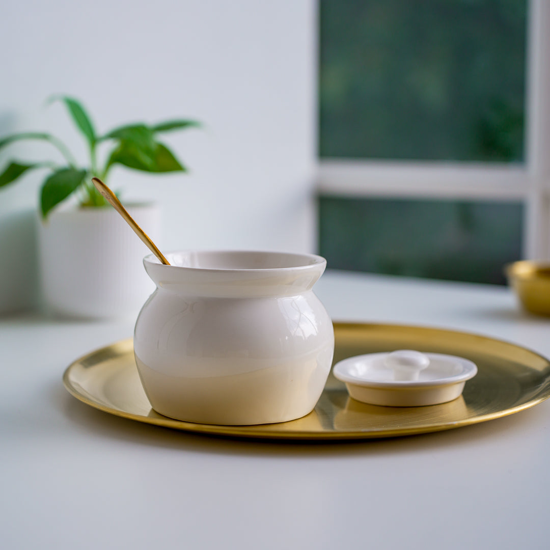 Ceramic Ghee Pot with Lid and Spoon – 420 ml - Image 2