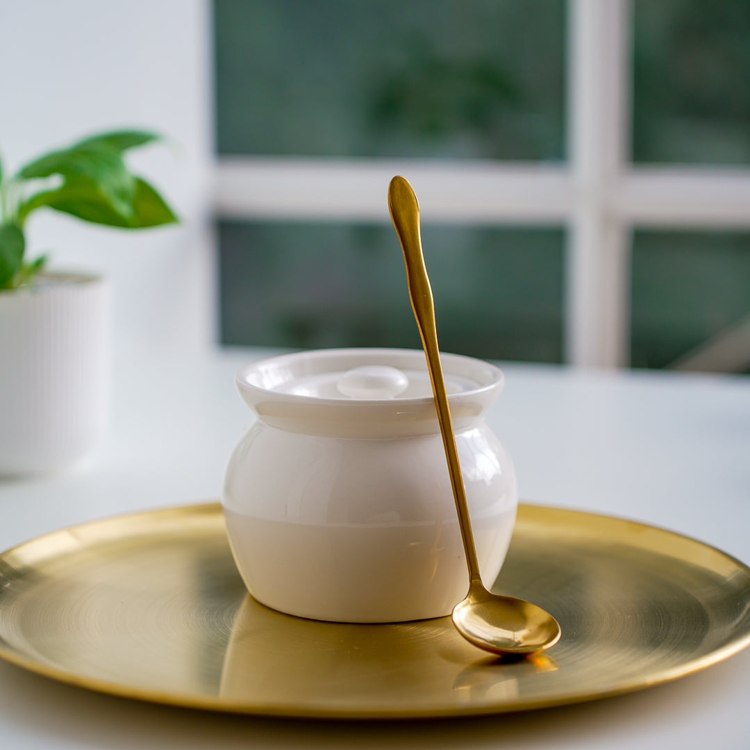 Ceramic Ghee Pot with Lid and Spoon – 420 ml - Image 4