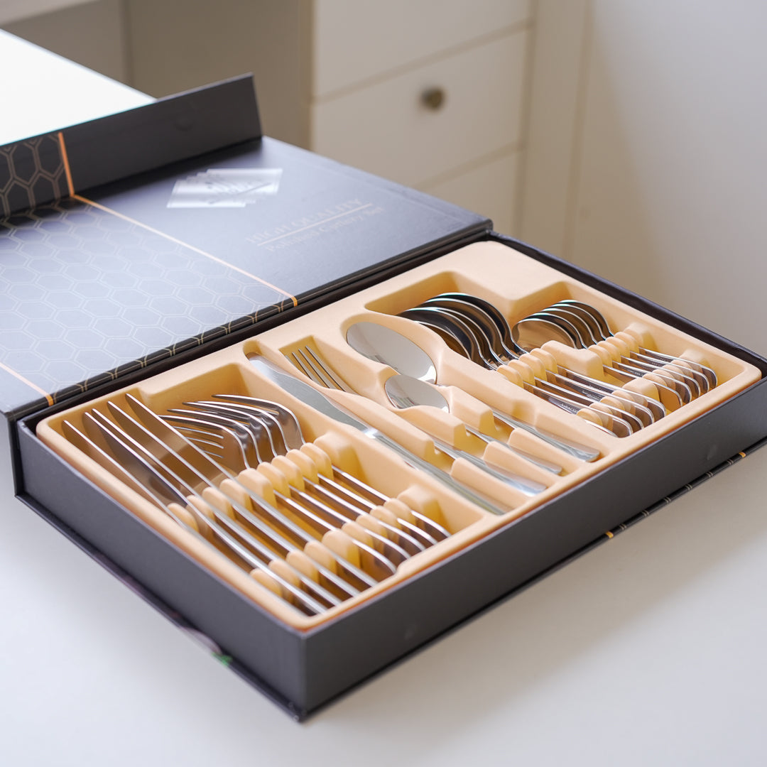 24-Piece Stainless Steel Cutlery Set – Gold & Silver - Image 6