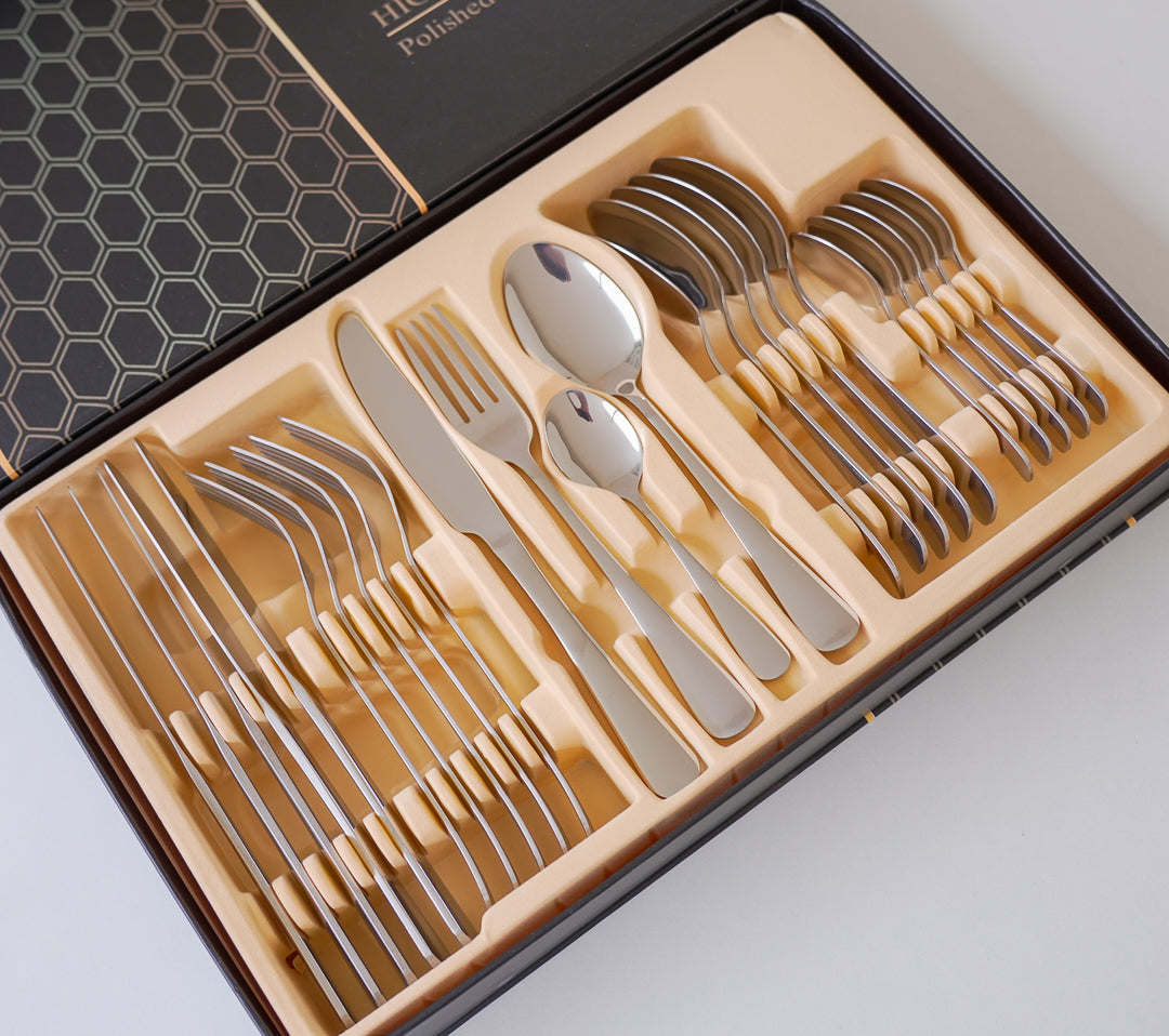 24-Piece Stainless Steel Cutlery Set – Gold & Silver - Image 7