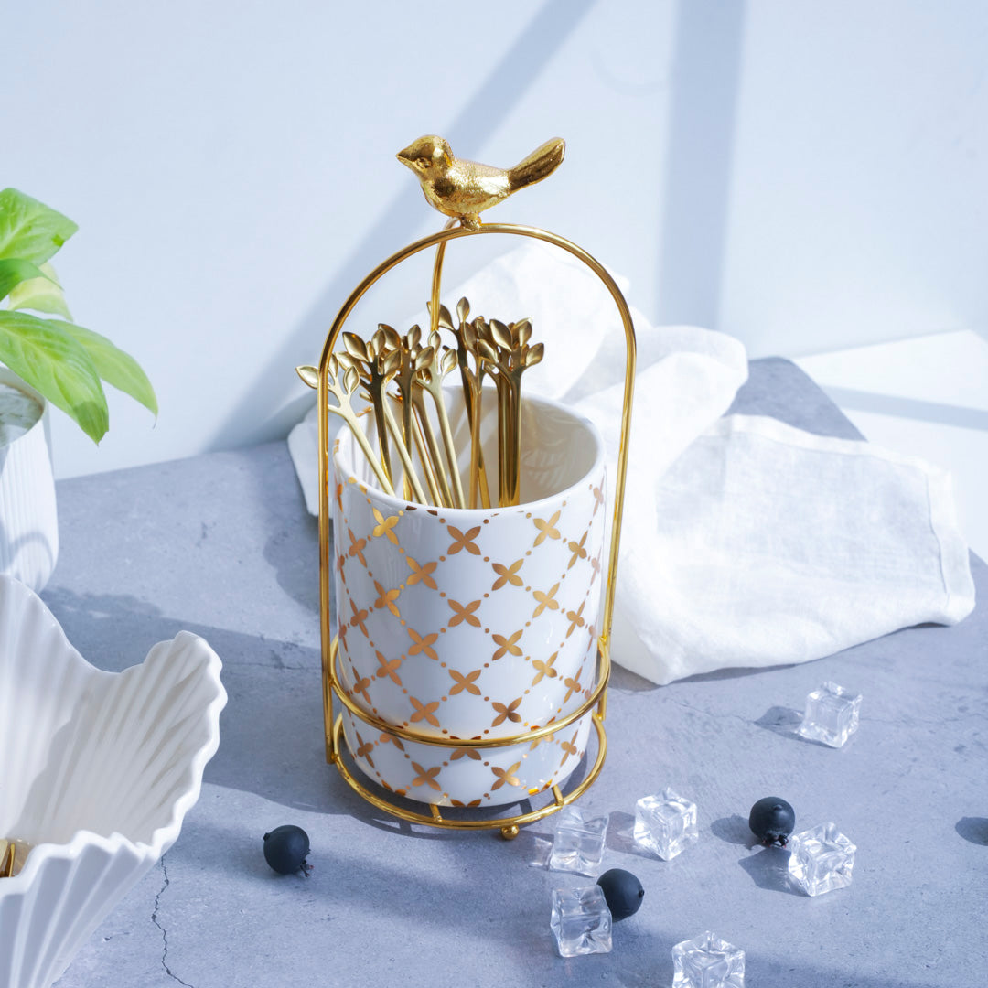 Large Cutlery and Kitchen Organizer – White & Gold - Image 12