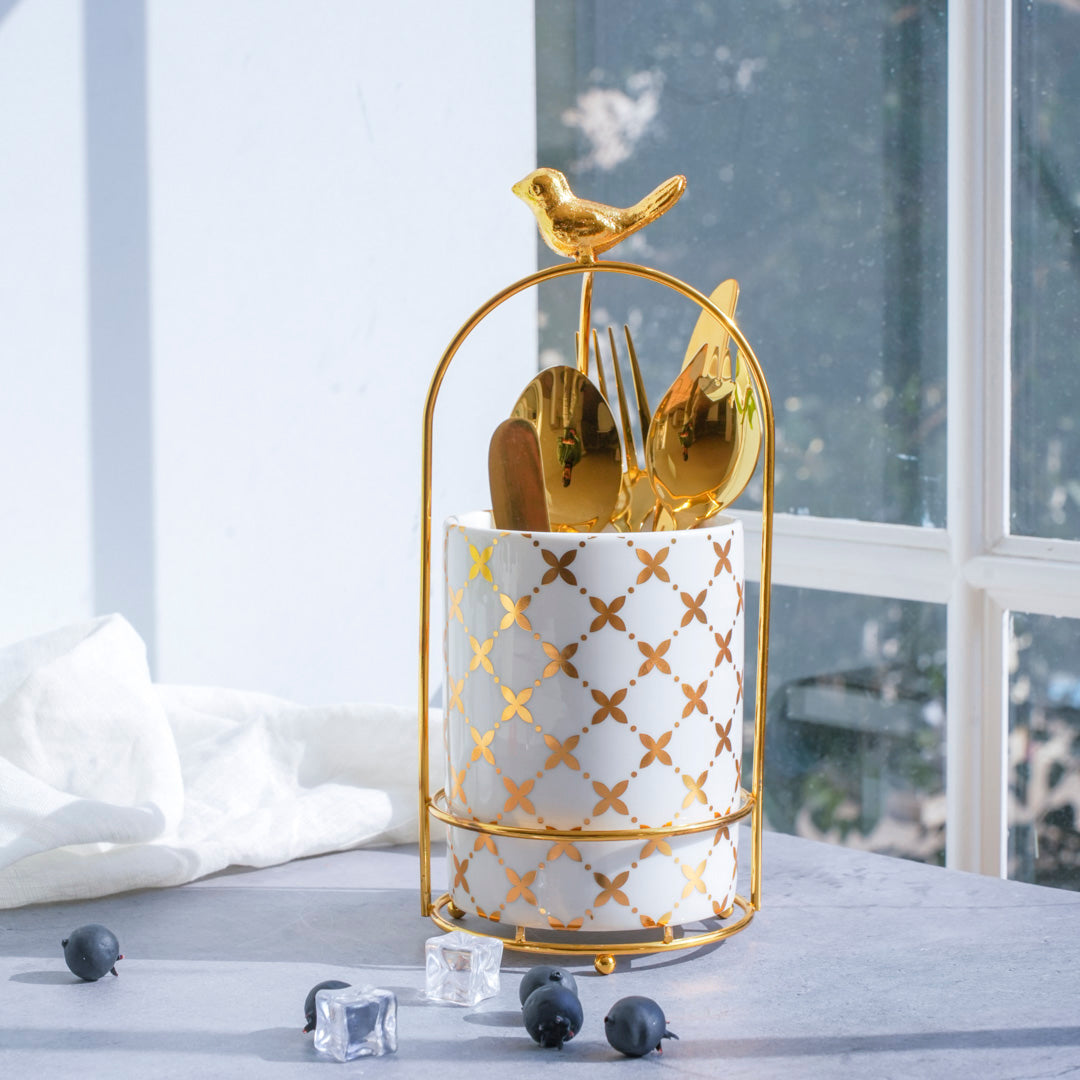 Large Cutlery and Kitchen Organizer – White & Gold - Image 5