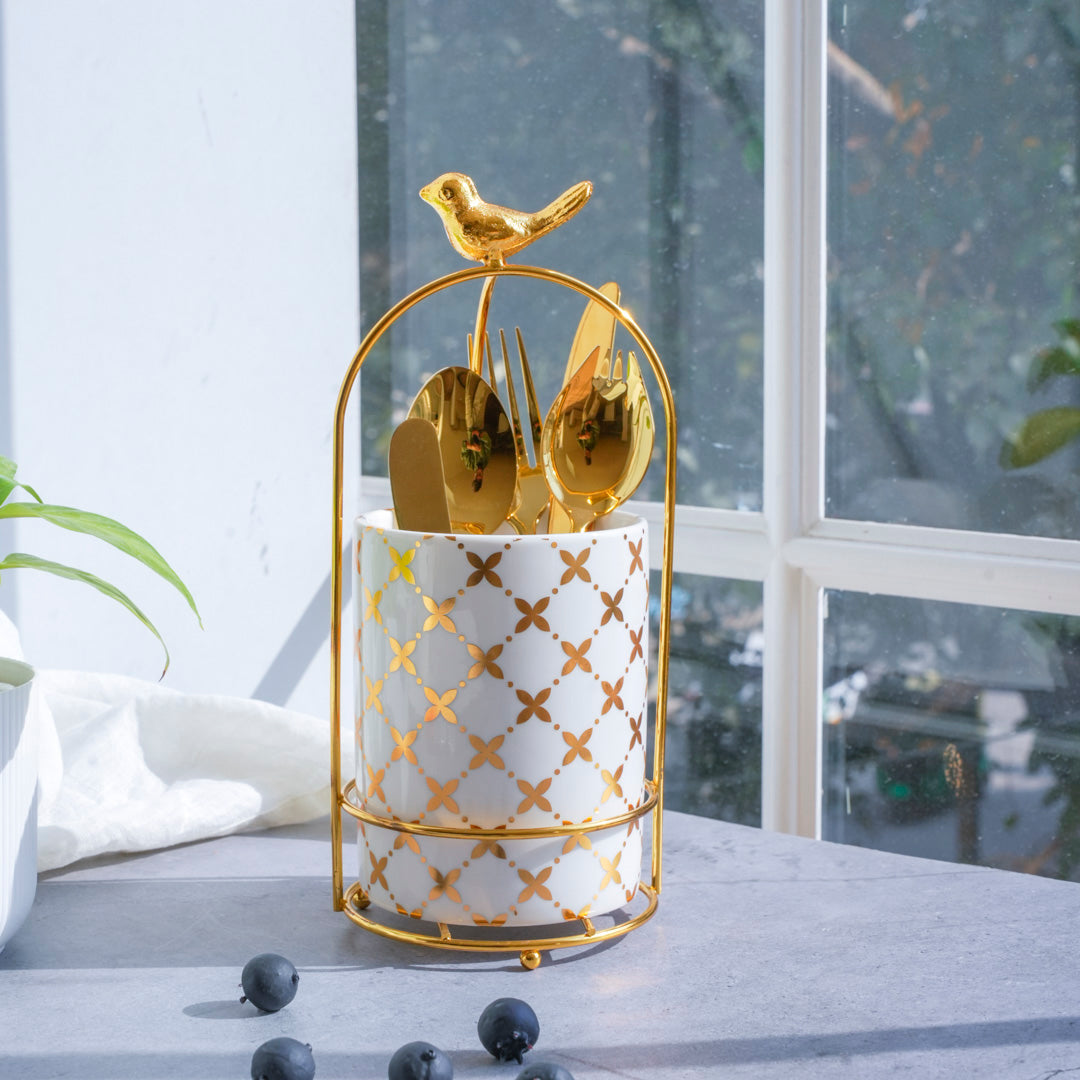 Large Cutlery and Kitchen Organizer – White & Gold - Image 13