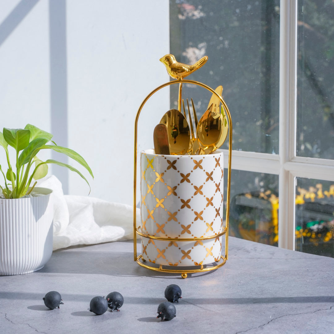 Large Cutlery and Kitchen Organizer – White & Gold - Image 14