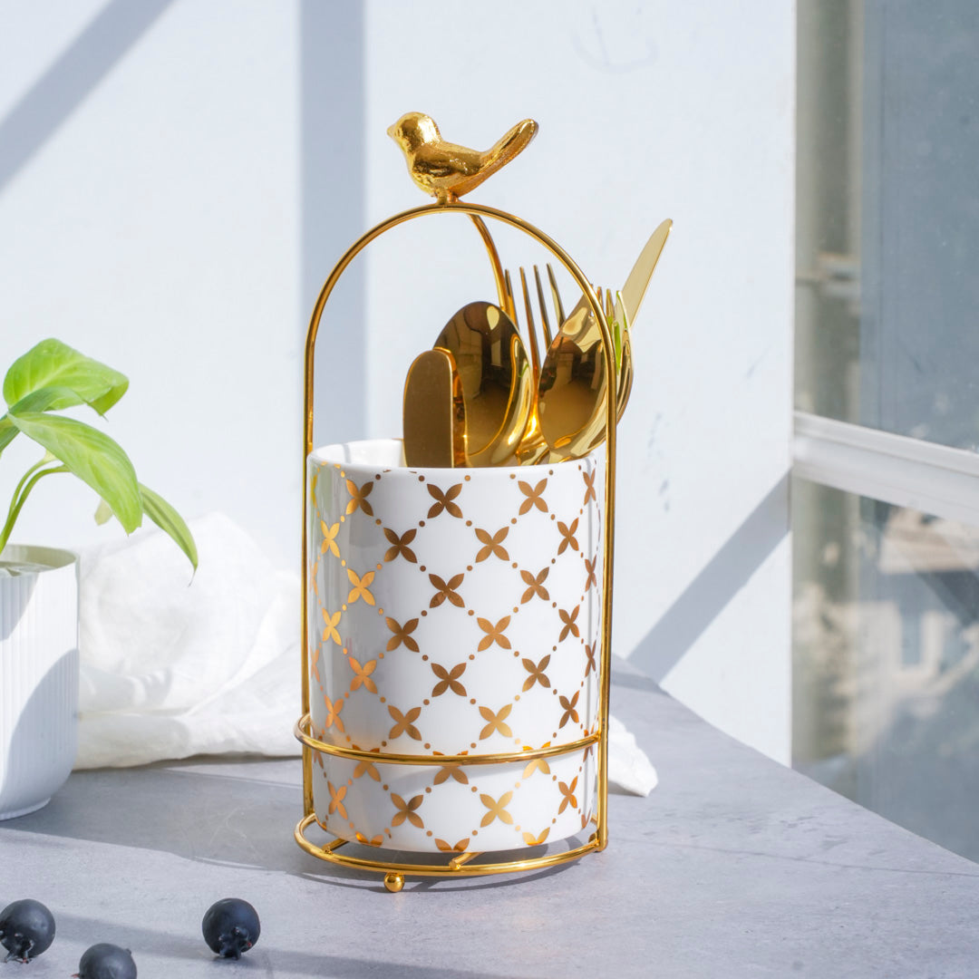 Large Cutlery and Kitchen Organizer – White & Gold - Image 15