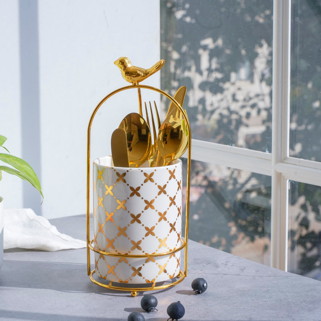 Large Cutlery and Kitchen Organizer – White & Gold - Image 16