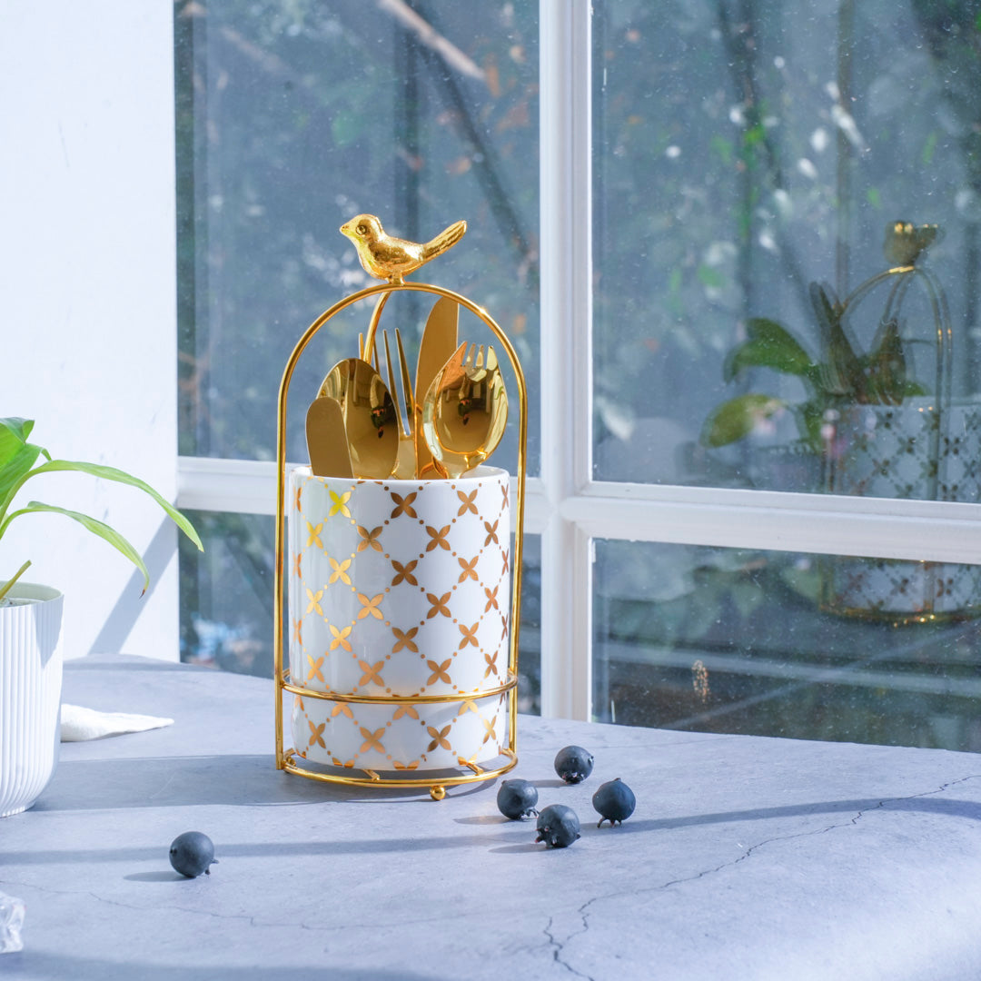 Large Cutlery and Kitchen Organizer – White & Gold - Image 7