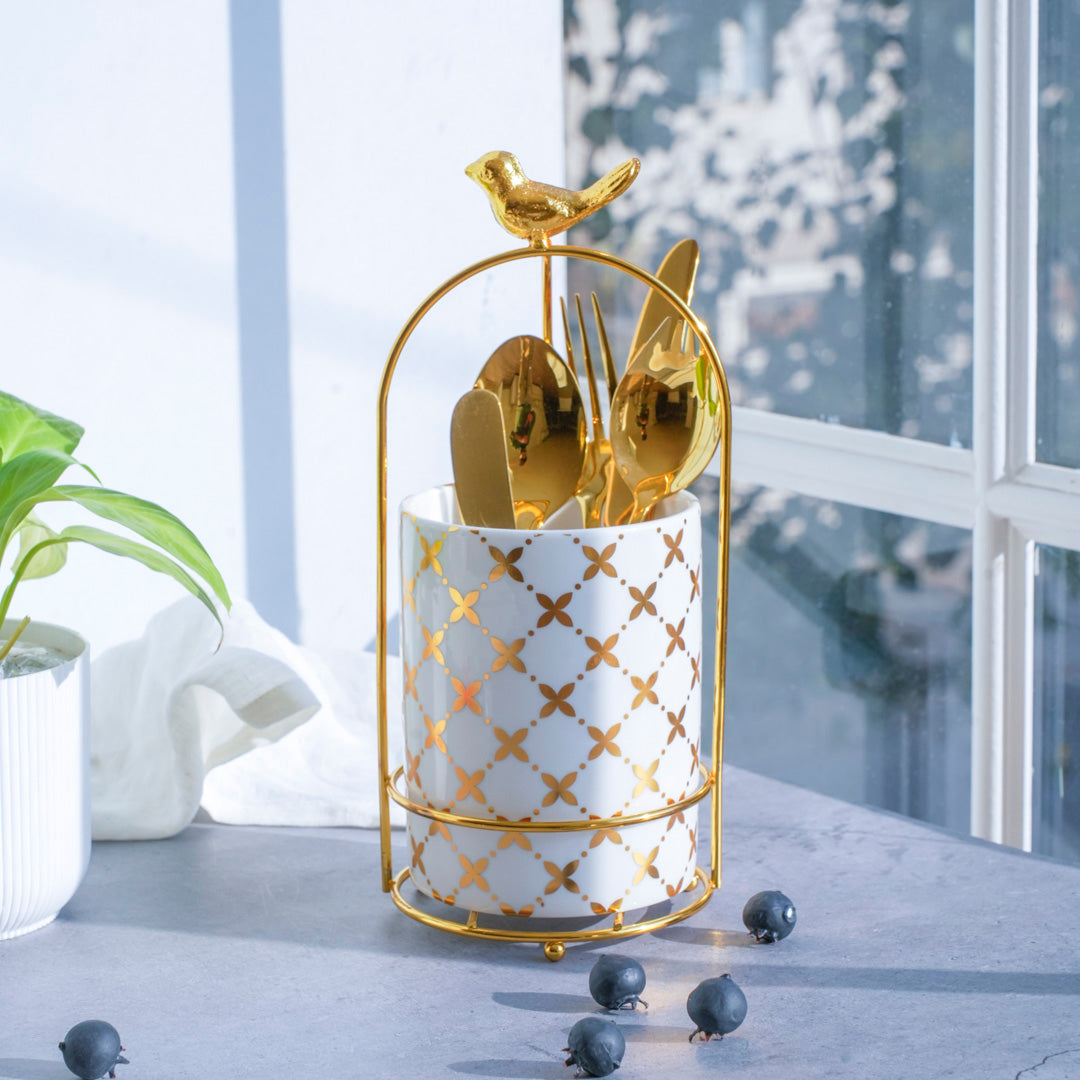 Large Cutlery and Kitchen Organizer – White & Gold - Image 6