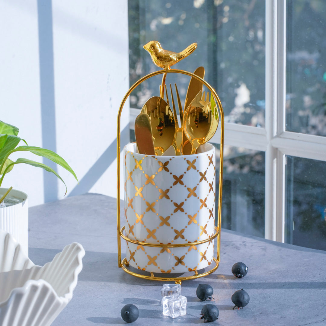 Large Cutlery and Kitchen Organizer – White & Gold - Image 9