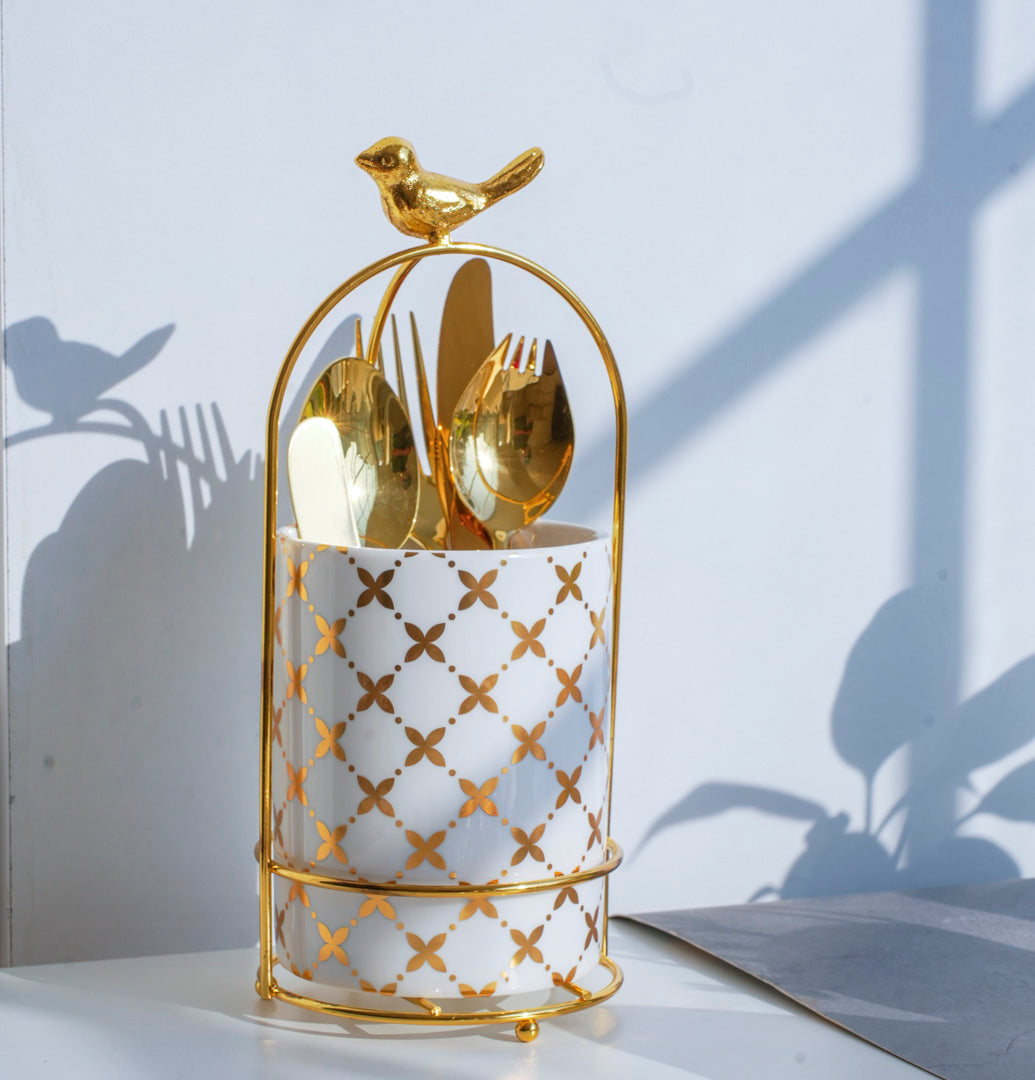 Large Cutlery and Kitchen Organizer – White & Gold - Image 2