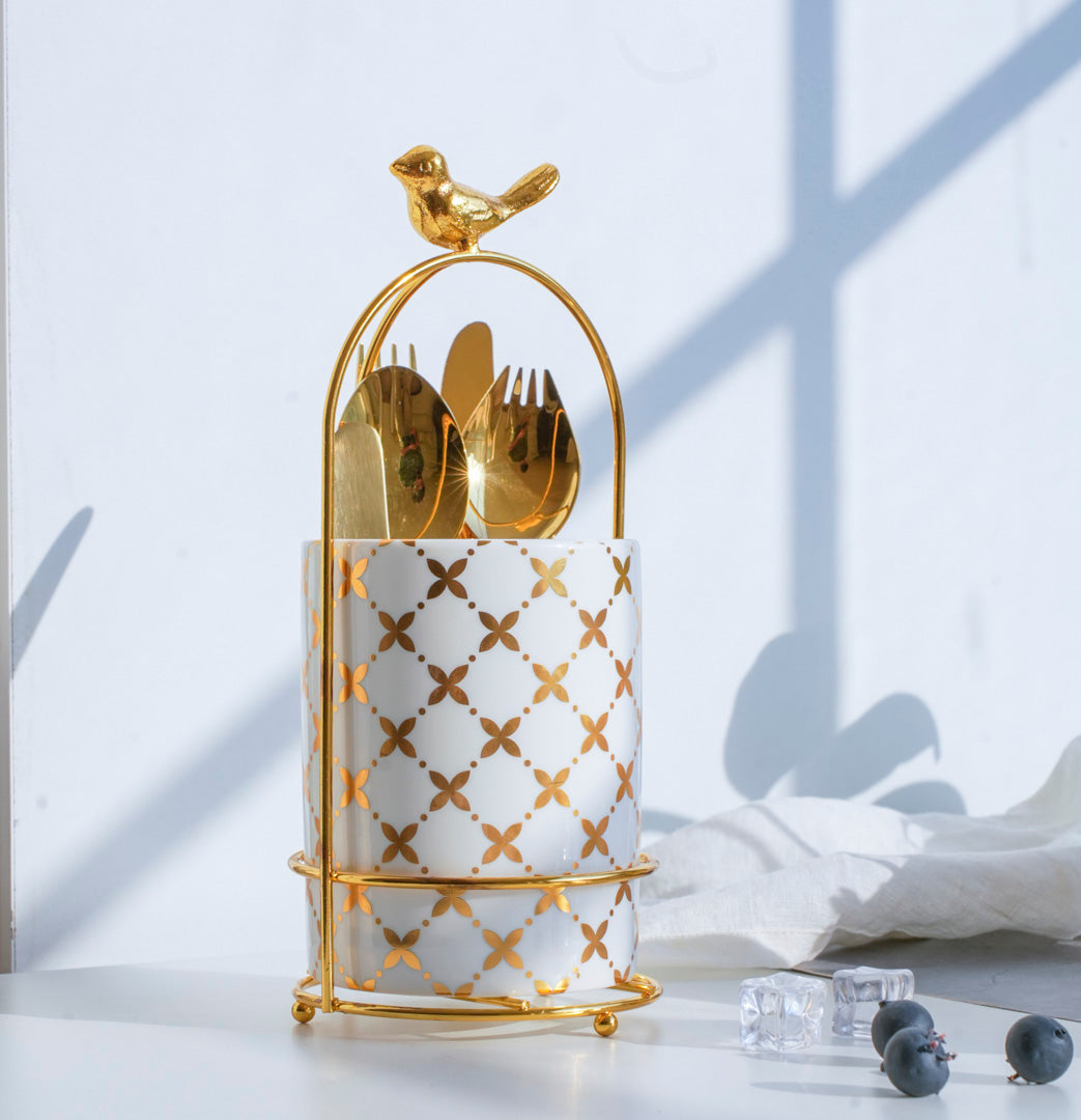Large Cutlery and Kitchen Organizer – White & Gold - Image 17