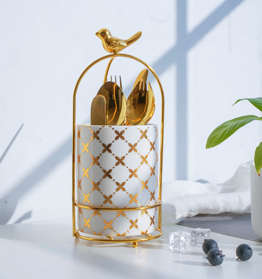 Large Cutlery and Kitchen Organizer – White & Gold - Image 18