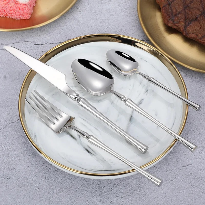 24-Piece Stainless Steel Cutlery Set – Gold & Silver - Image 12