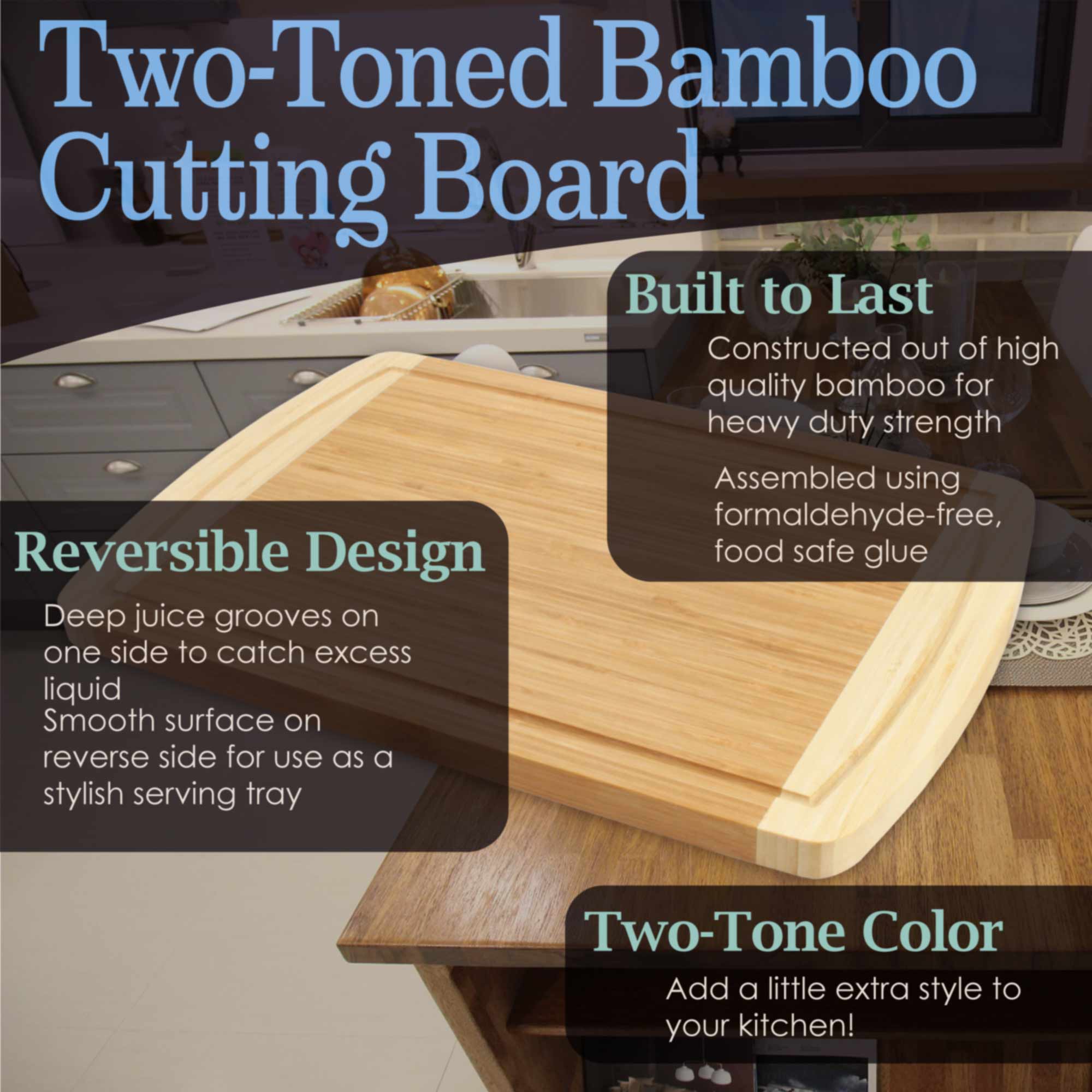 Grooved Two-Tone Bamboo Cutting Board – 17.25 x 11.75 Inch - Image 3