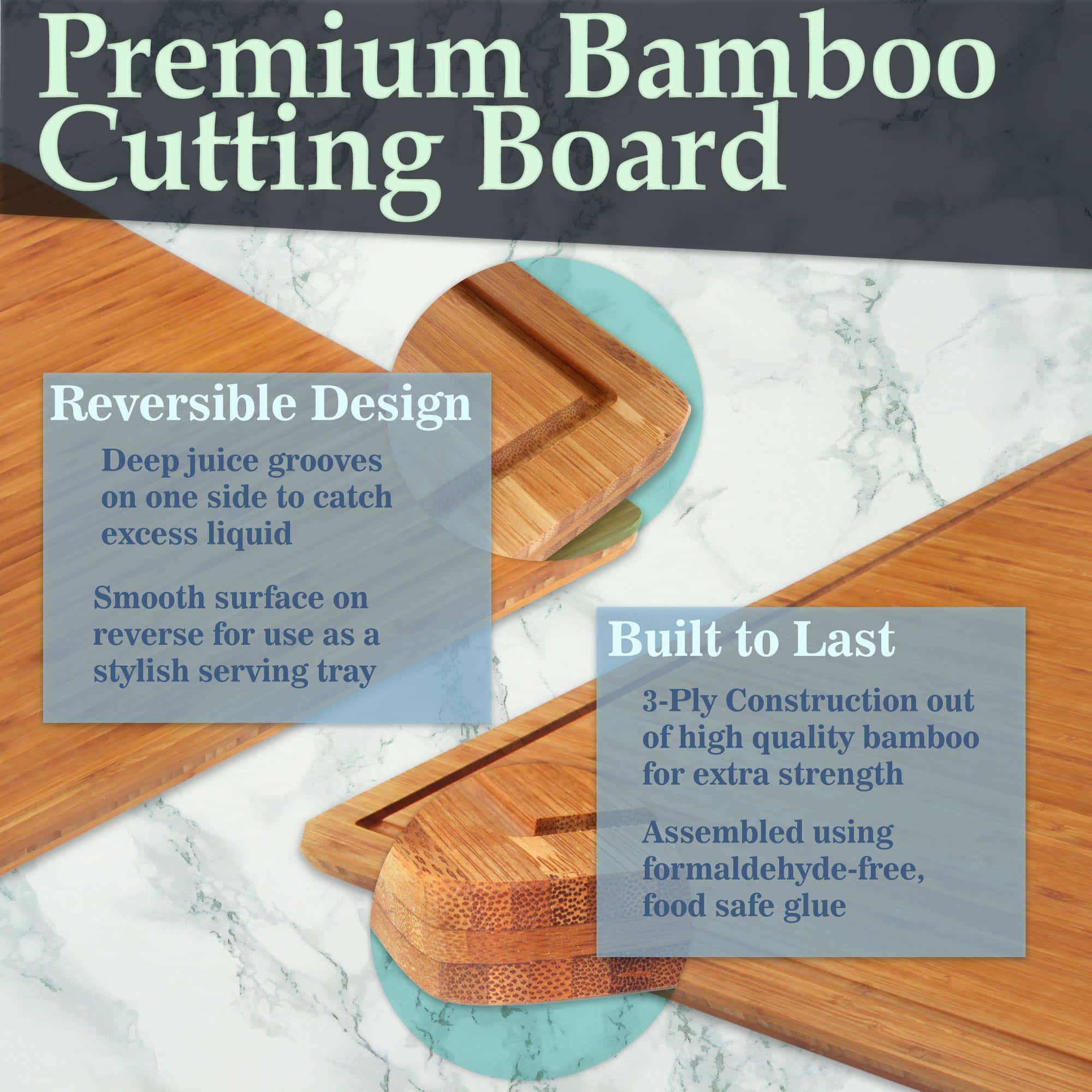 Grooved Square Bamboo Cutting Board – 20 x 20 Inch - Image 2