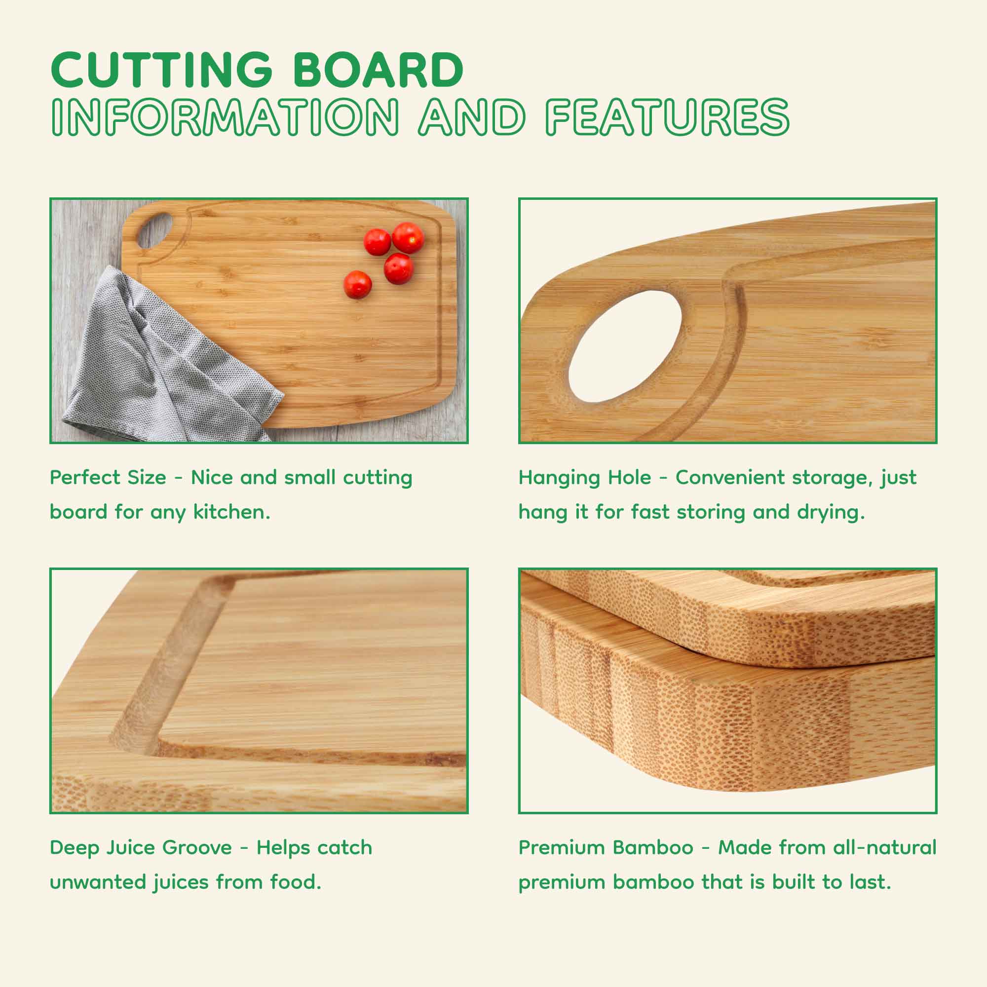 Vertical-Cut Bamboo Cutting Board with Hanging Hole – 11.75 x 8.63 Inch - Image 3
