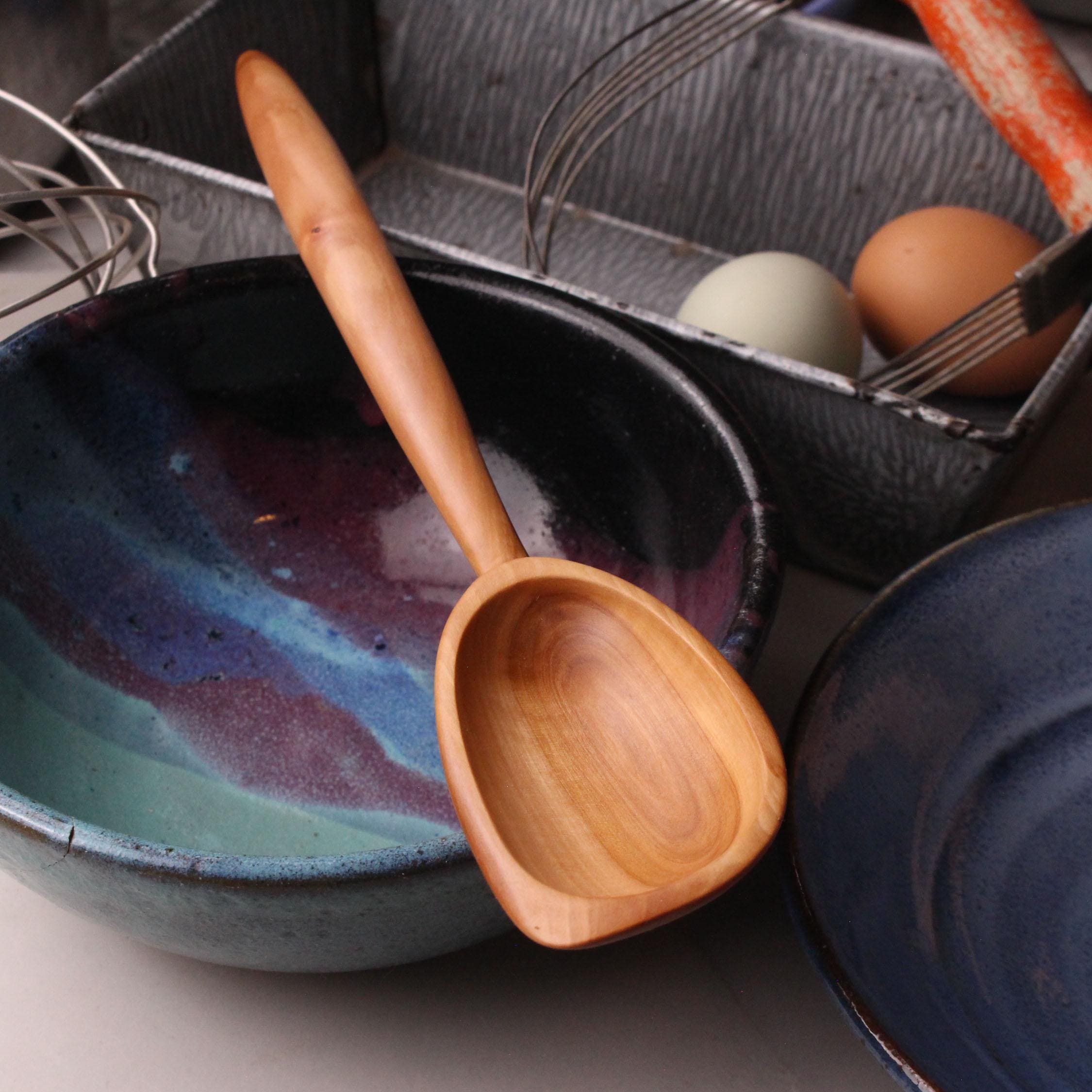 Wooden Stirring Spoon with Spatula End – Apple Wood