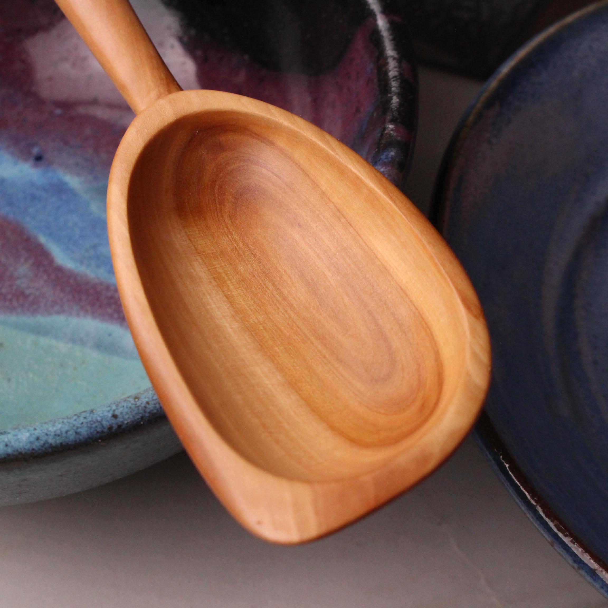 Wooden Stirring Spoon with Spatula End – Apple Wood - Image 2