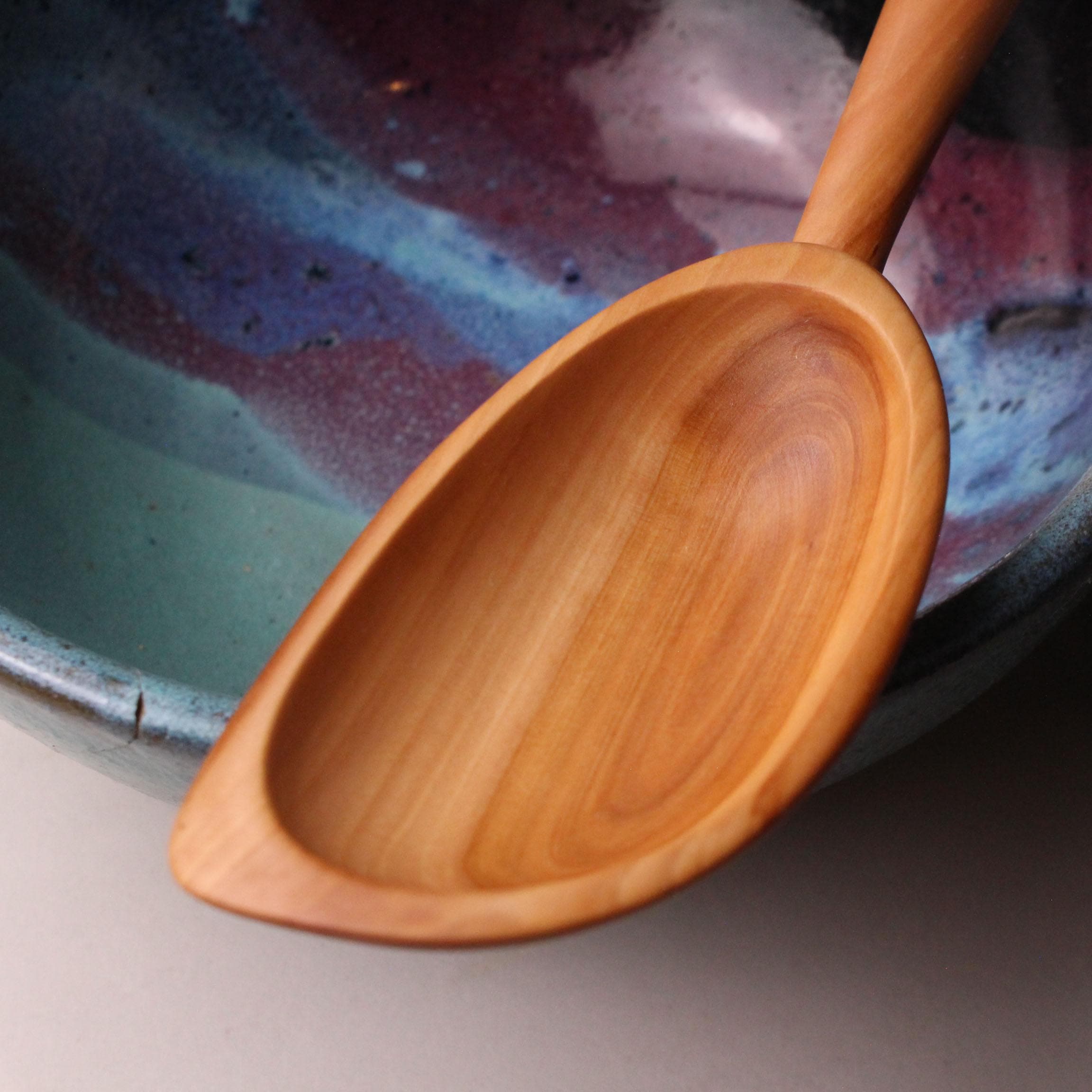 Wooden Stirring Spoon with Spatula End – Apple Wood - Image 3