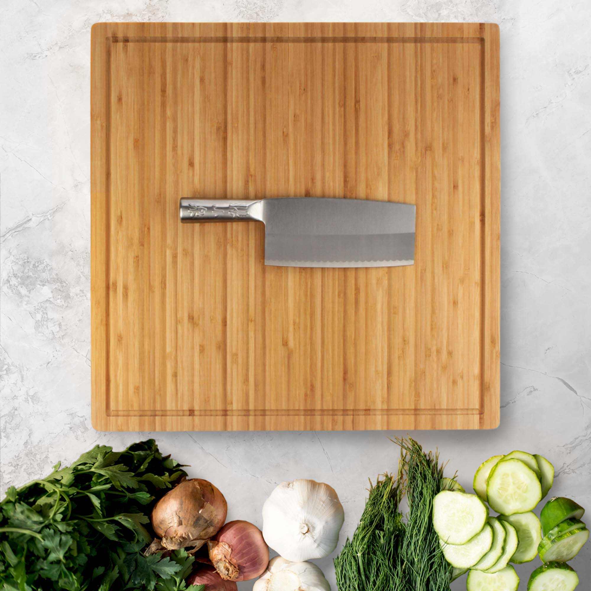 Grooved Square Bamboo Cutting Board – 20 x 20 Inch - Image 3