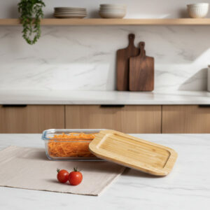 Rectangular Glass Container With Bamboo Lid 650ml