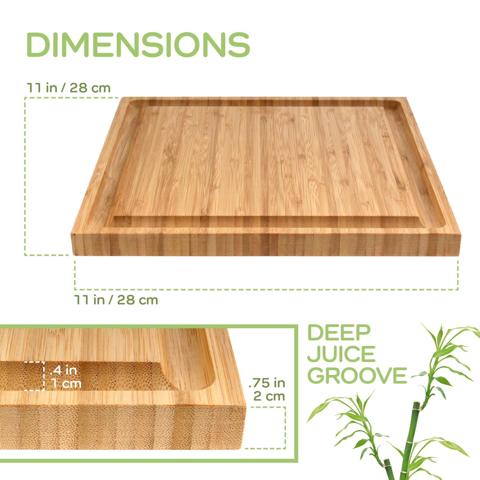 Grooved Square Bamboo Cutting Board – 11 x 11 Inch - Image 2